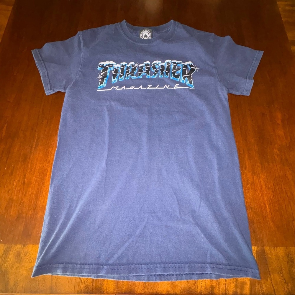 Thrasher Magazine Frozen Logo Graphic T Shirt Small Skateboarding Tee